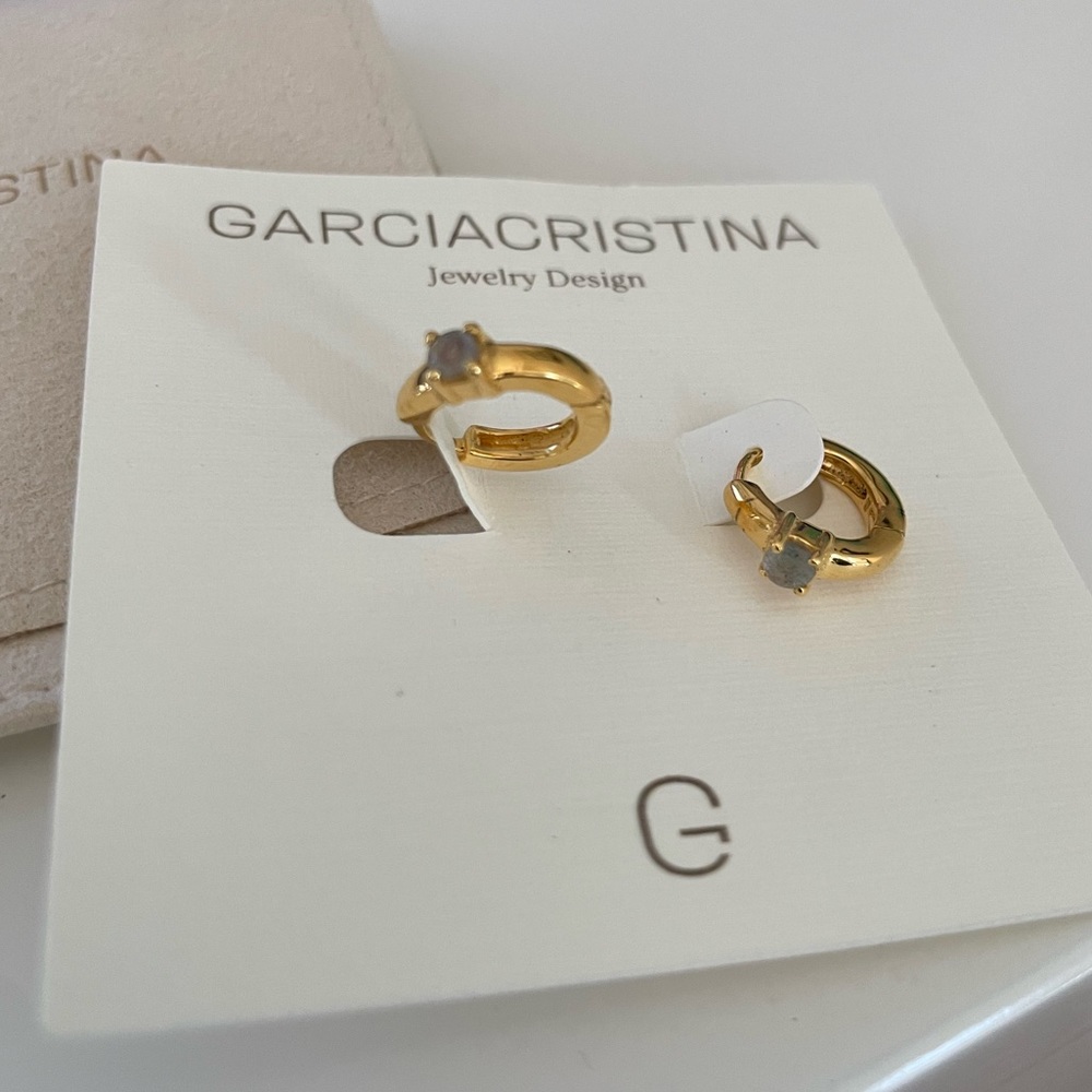 García Cristina huggie earrings. Gold plated sterling silver with labradorite
